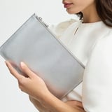 Large Essential Flat Pouch Silver Saffiano