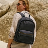 Men's Backpack Navy Nylon Canvas with Leather Trim
