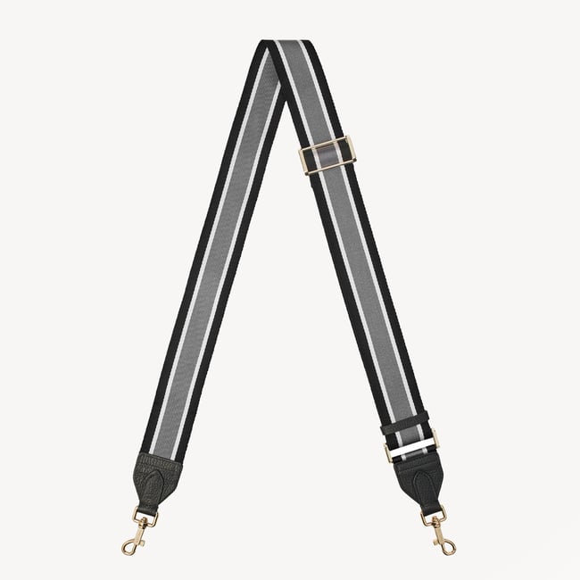 Striped Webbing Bag Strap in Black White Grey Aspinal