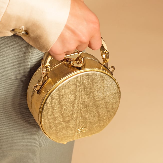 Giles x Aspinal Gold Micro Hat Box Bag Aspinal of London