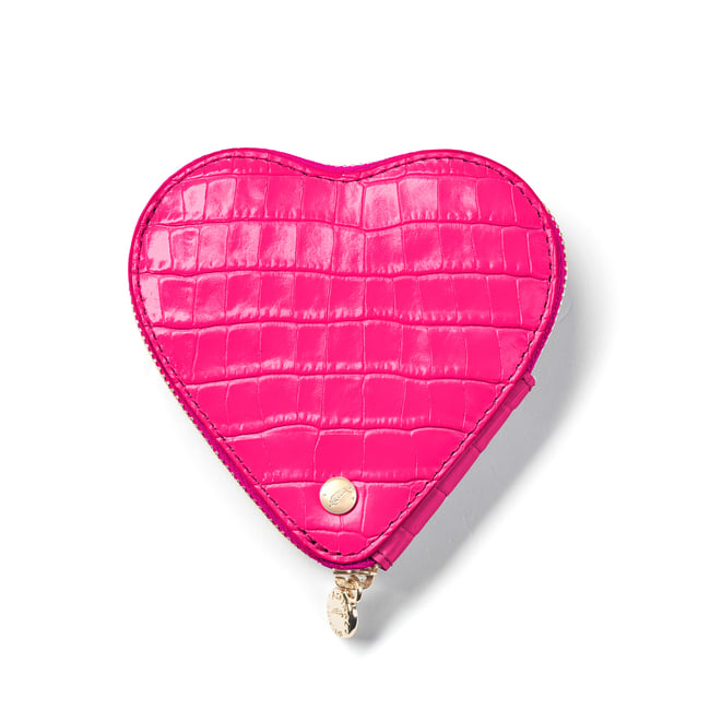 Heart Coin Purse Deep Shine Penelope Pink Small Croc 