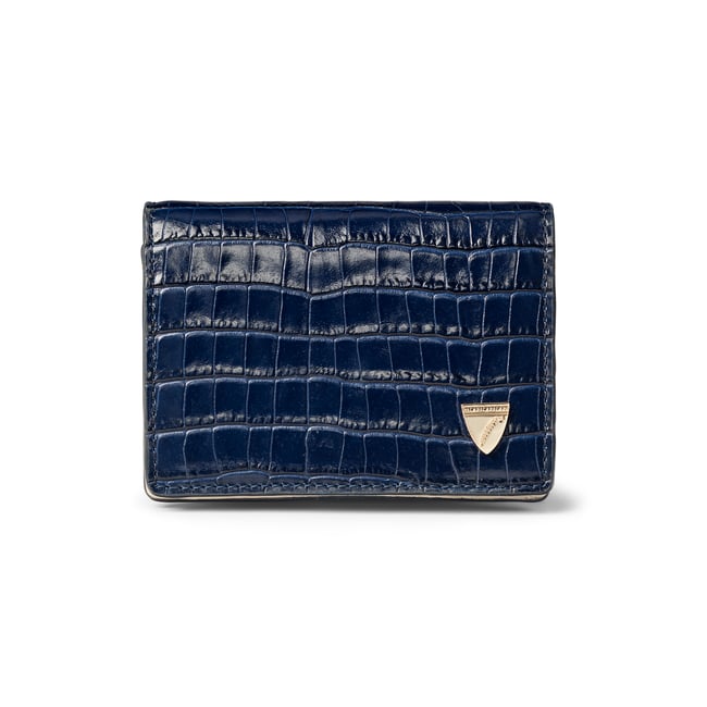 Accordion Card Case with Chain Deep Shine Midnight Blue & Ivory Small Croc