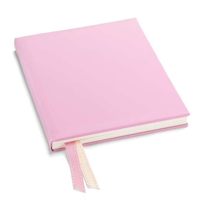Deluxe Leather Baby Record Book in Pink Aspinal of London