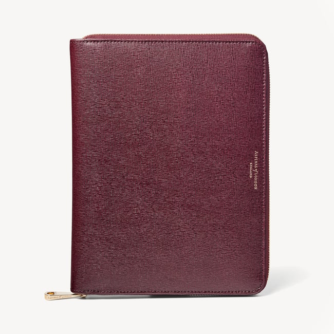 A5 Zipped Padfolio Burgundy Saffiano & Navy Suede