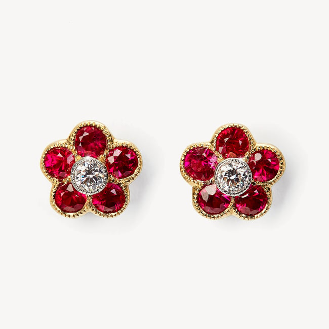 Ruby and diamond hot sale stud earrings