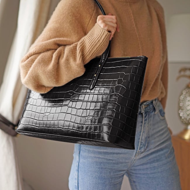 Black Saffiano Zipped Regent Tote | Aspinal of London
