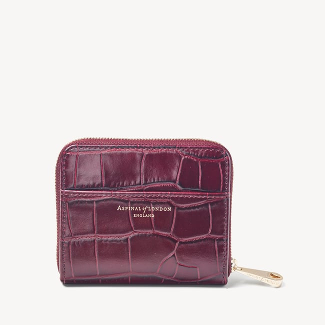 Slim Mini Continental Purse Deep Shine Bordeaux Croc