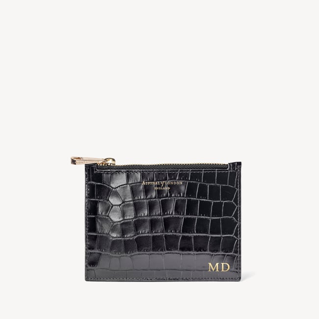 Small Essential Flat Pouch Deep Shine Black Small Croc