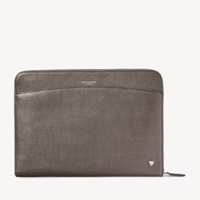 City Laptop Leather Folio Case Charcoal Saffiano