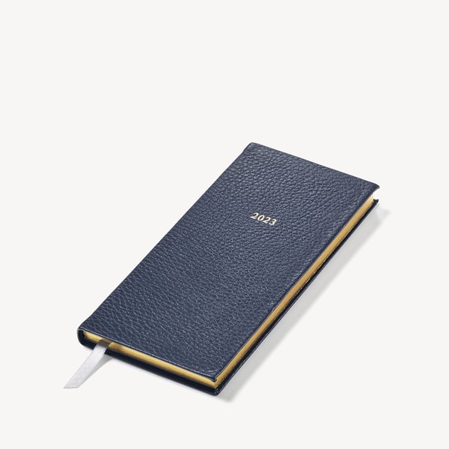 2023 Slim Pocket Leather Diary Navy Pebble