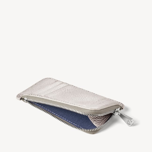 Zipped Coin & Card Holder Silver Pebble