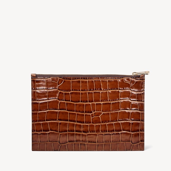 Large Essential Flat Pouch Deep Shine Chestnut Croc