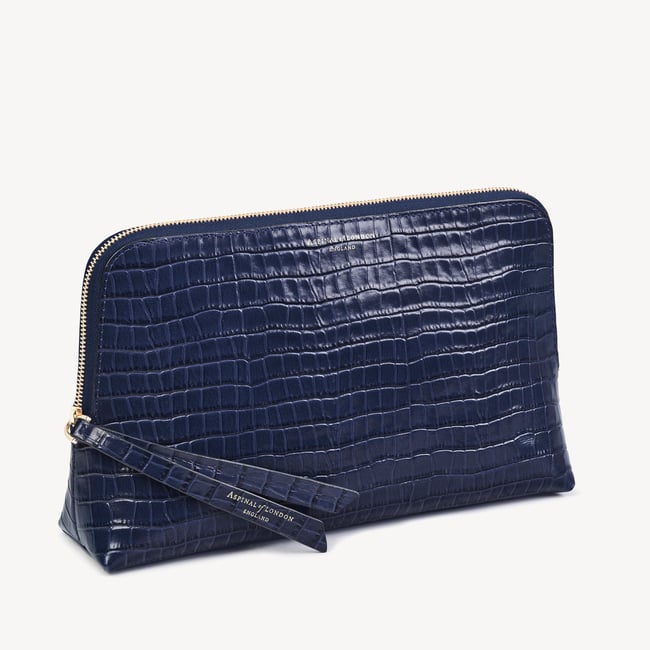 Large Essential Cosmetic Case Deep Shine Midnight Blue Small Croc