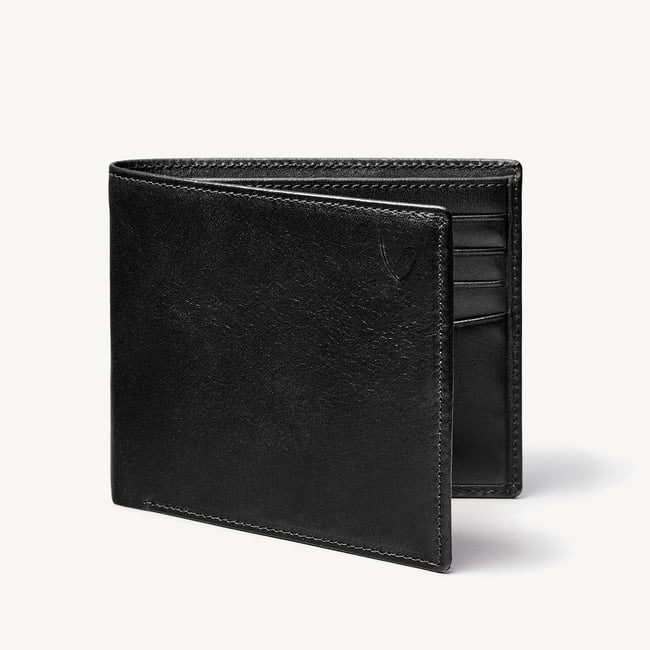 8 Card Billfold Wallet Smooth Black & Cobalt Blue Suede