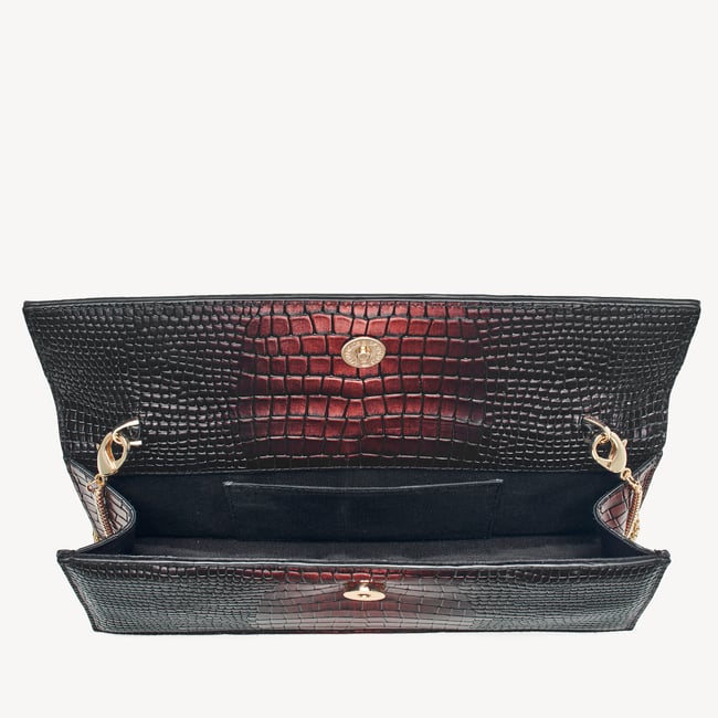 Ava Clutch Deep Shine Black & Red Ombre Croc