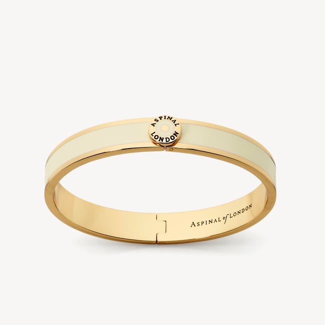 Enamel Earrings & Bangle Set Ivory Enamel & 18ct Gold Plated