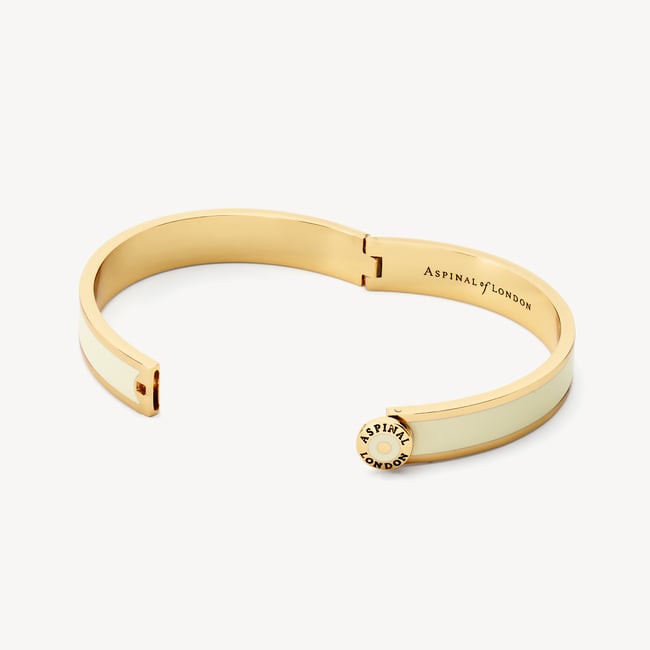Enamel Earrings & Bangle Set Ivory Enamel & 18ct Gold Plated
