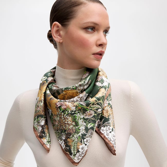 Ombre 'A' Floral Silk Scarf Racing Green Pure Silk