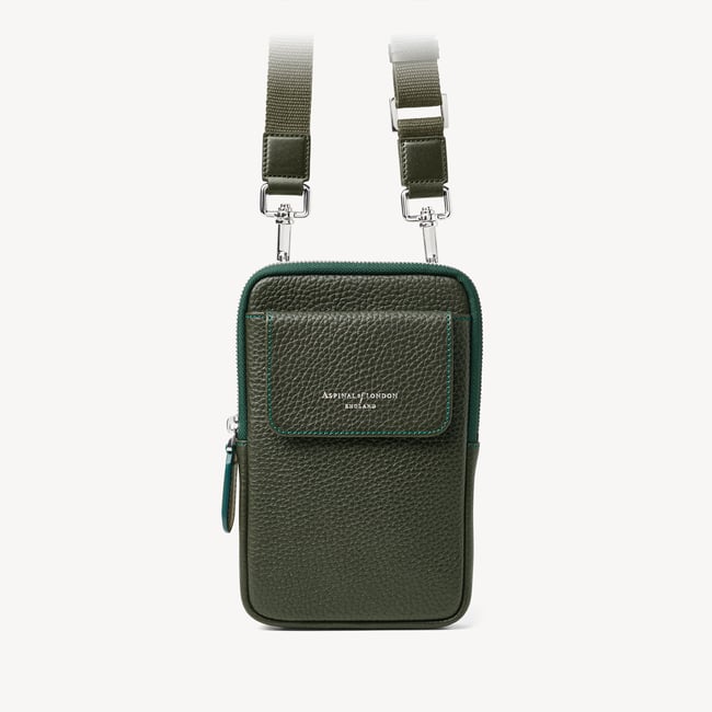 Reporter Crossbody Phone Bag in Forest Green Pebble | Aspinal
