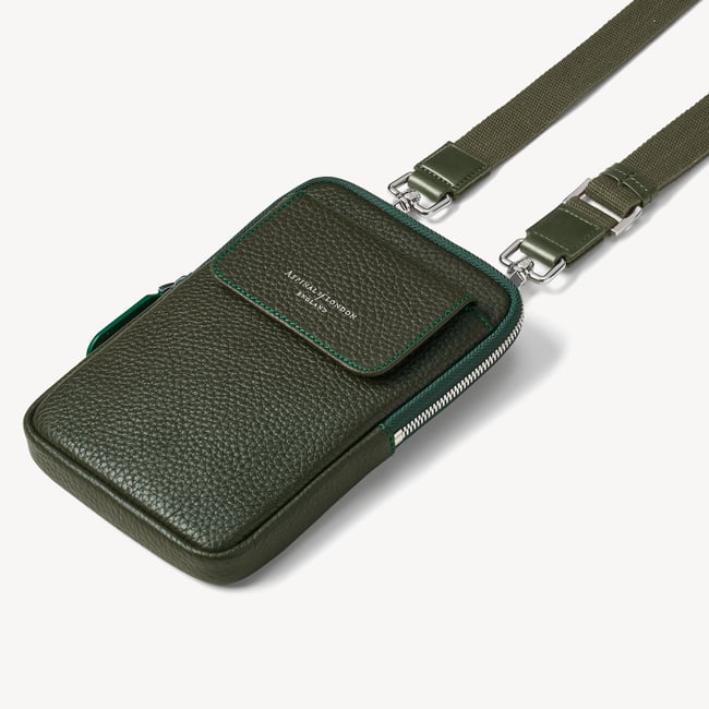 Reporter Crossbody Phone Bag in Forest Green Pebble | Aspinal
