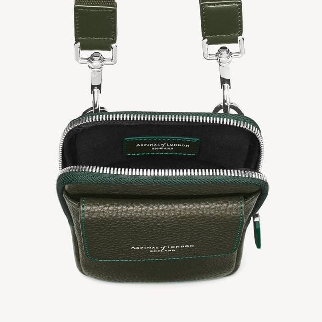 【ASPINAL OF LONDON】London ショルダー付 スマホケース Reporter Crossbody Phone Bag in Forest Green Pebble | Aspinal