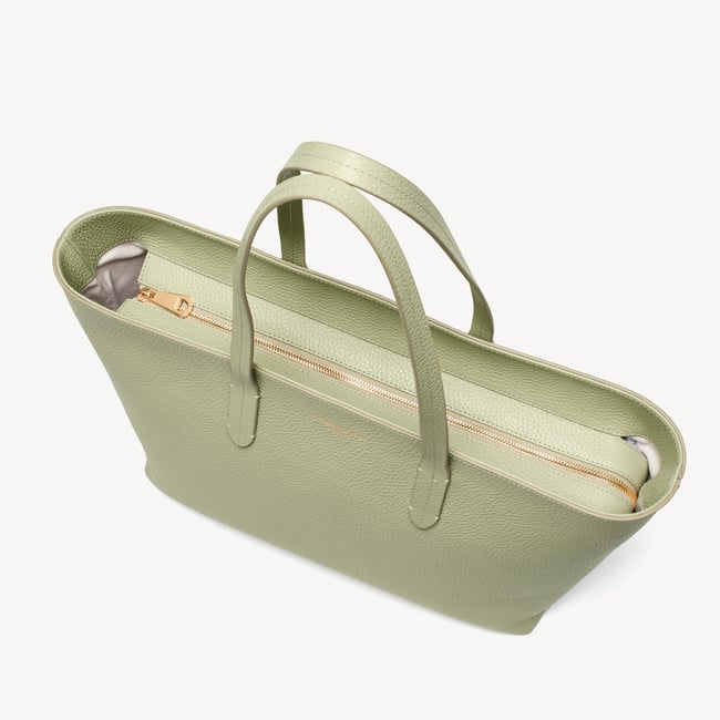 Zipped East West Tote With Bee & Flower Charm Pistachio Pebble