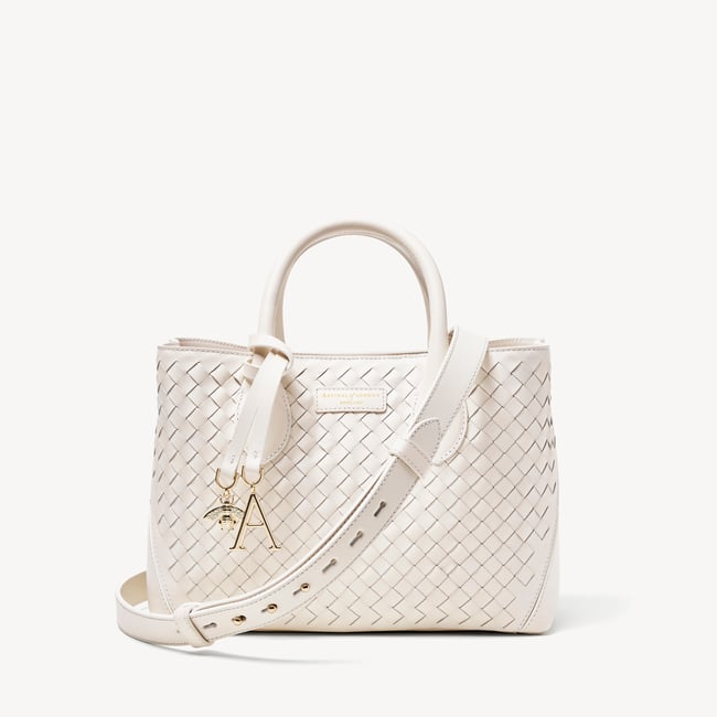 Midi London Tote Bag Chalk White Woven Leather