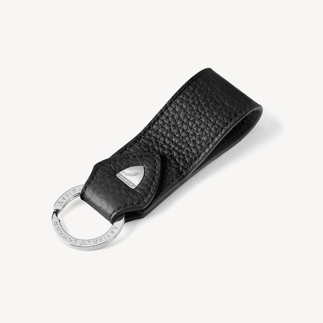 Small Leather Loop Keyring Black Pebble