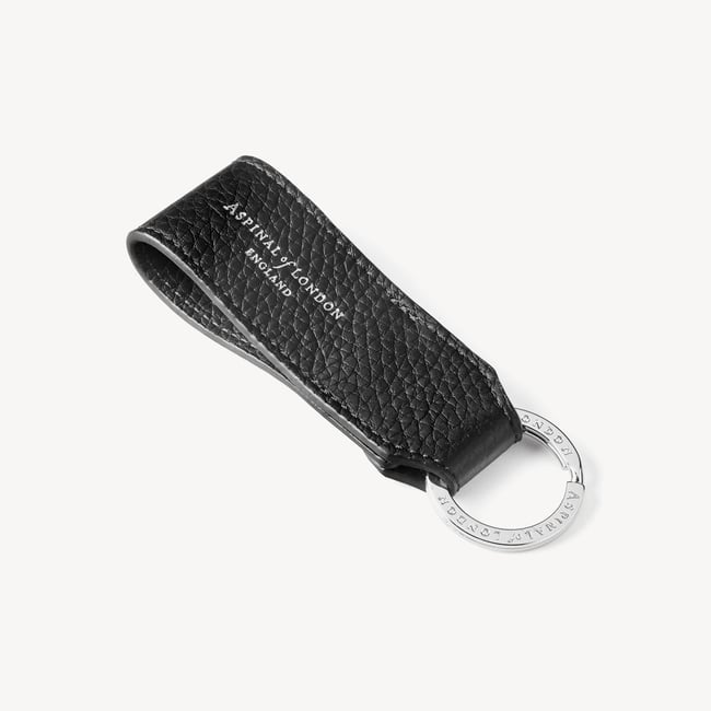 Small Leather Loop Keyring Black Pebble