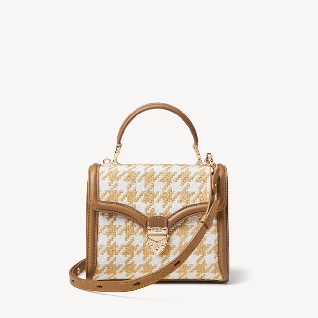 Midi Mayfair® Raffia Bag Natural & White Raffia with Smooth Tan