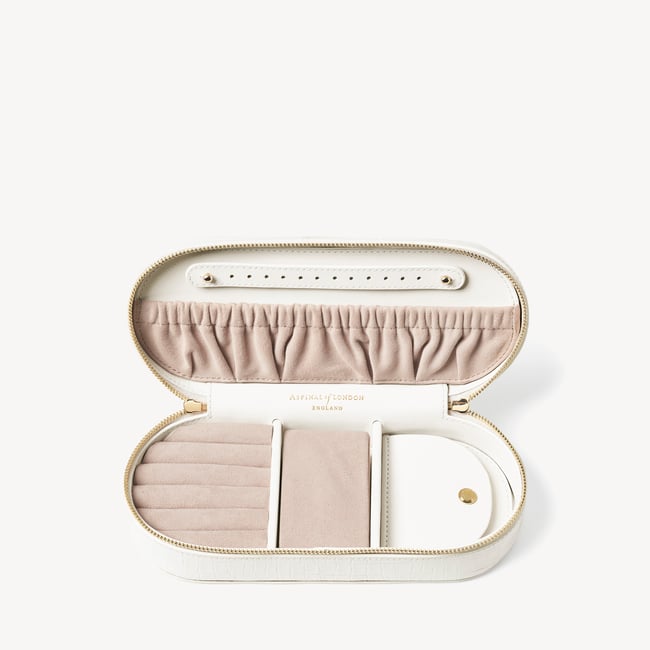 Jewellery & Watch Travel Case Deep Shine Chalk White Small Croc
