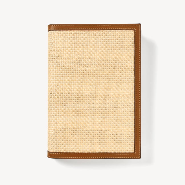 A5 Refillable Luxury Journal  Natural Raffia & Smooth Tan with Soft Suede Lining