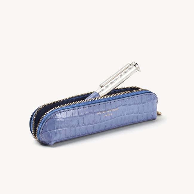 Pen & Pen Case Set Deep Shine Capri Blue Small Croc