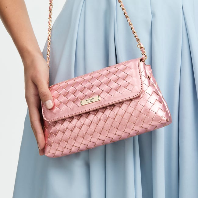 Sunrise Sunset Clutch Bag Blush Pink Metallic Woven Leather