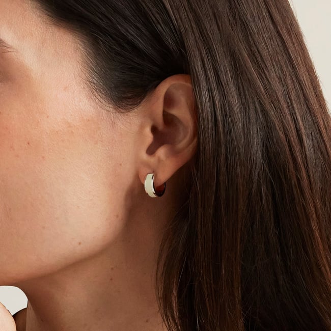 Enamel Huggie Earrings Ivory Enamel & Palladium Silver Plated