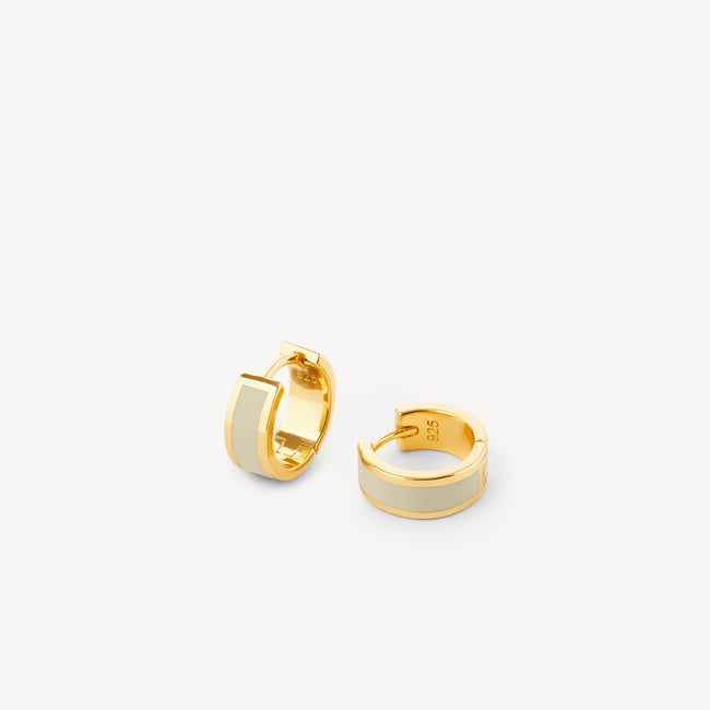 Enamel Huggie Earrings Pistachio Enamel & 18ct Gold Plated