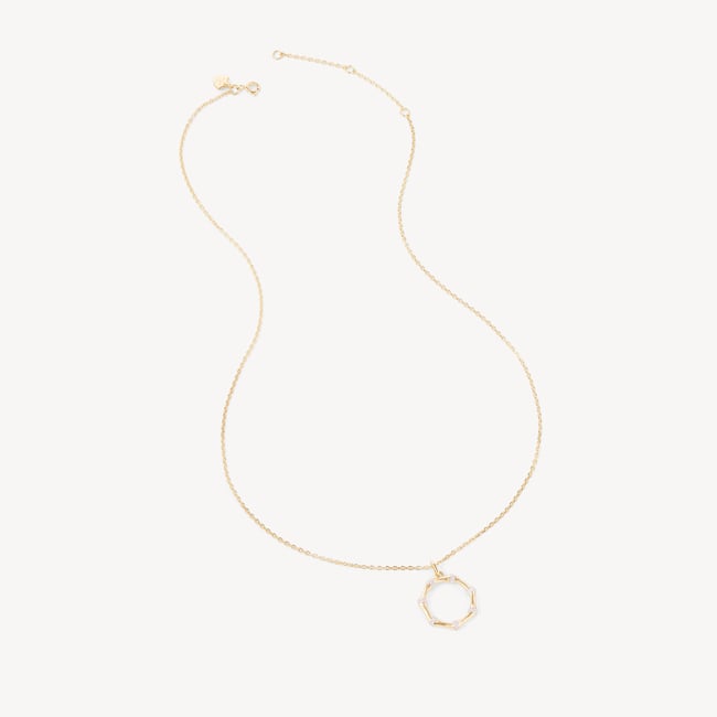Bamboo Pendant Necklace White Topaz & 18ct Gold Vermeil