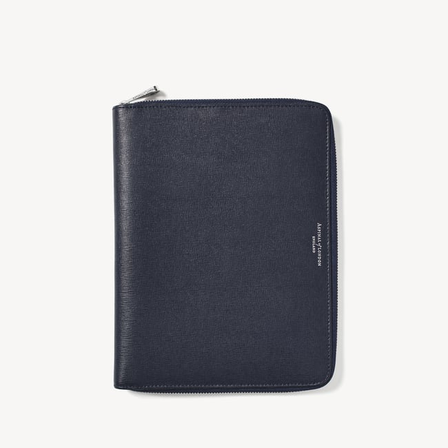 A5 Zipped Padfolio Navy Saffiano & Cream Suede