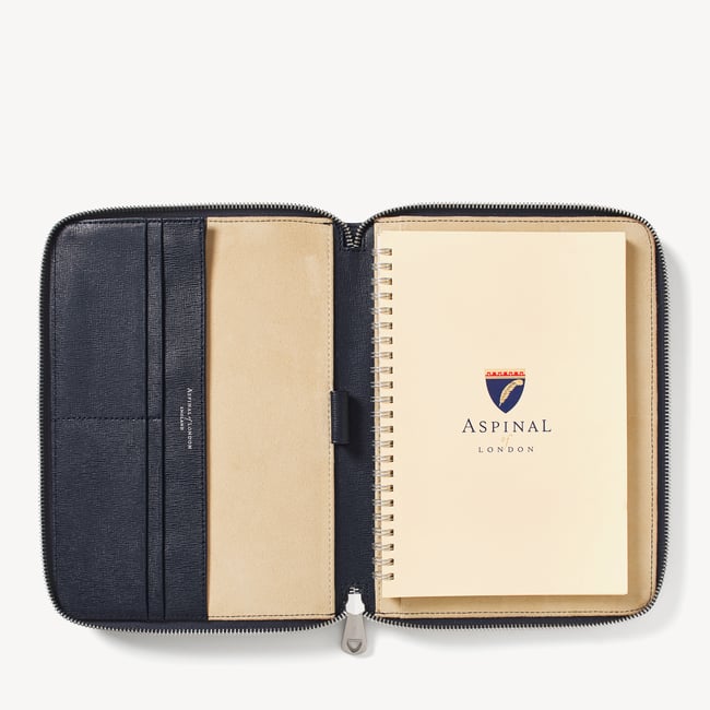 A5 Zipped Padfolio Navy Saffiano & Cream Suede