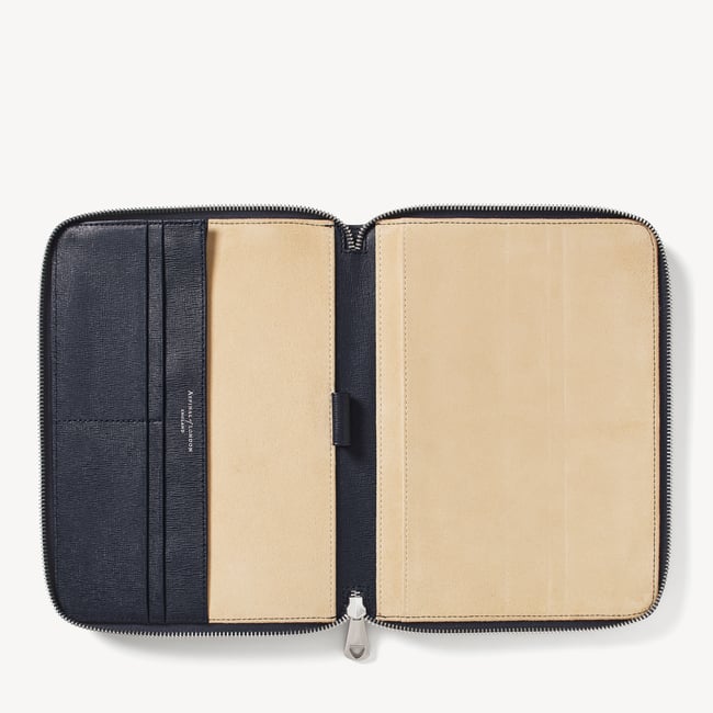 A5 Zipped Padfolio Navy Saffiano & Cream Suede