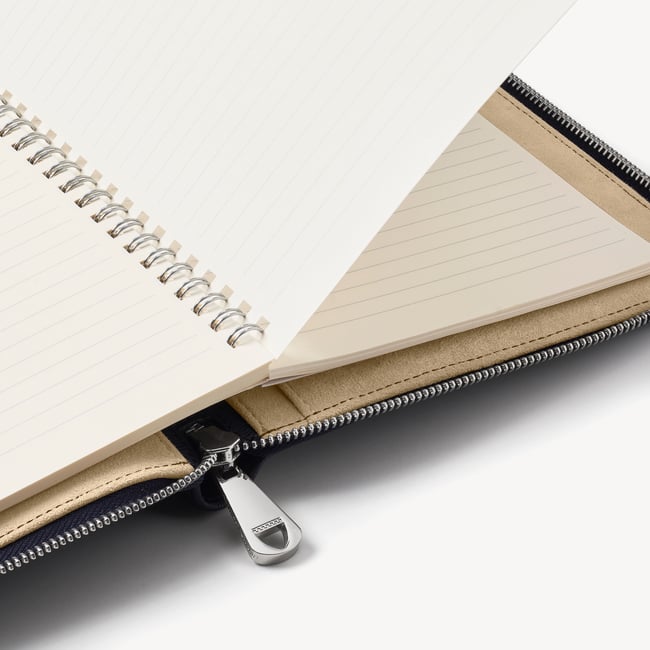 A5 Zipped Padfolio Navy Saffiano & Cream Suede