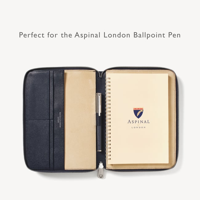 A5 Zipped Padfolio Navy Saffiano & Cream Suede