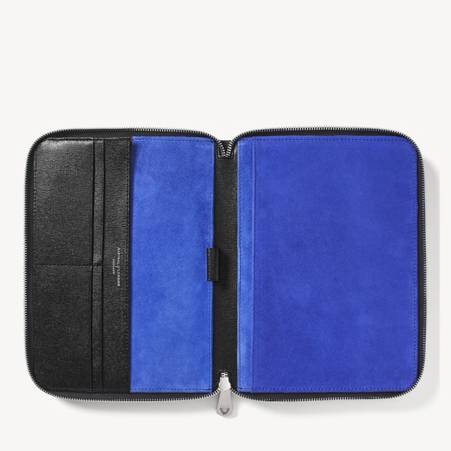 A5 Zipped Padfolio Black Saffiano & Cobalt Suede