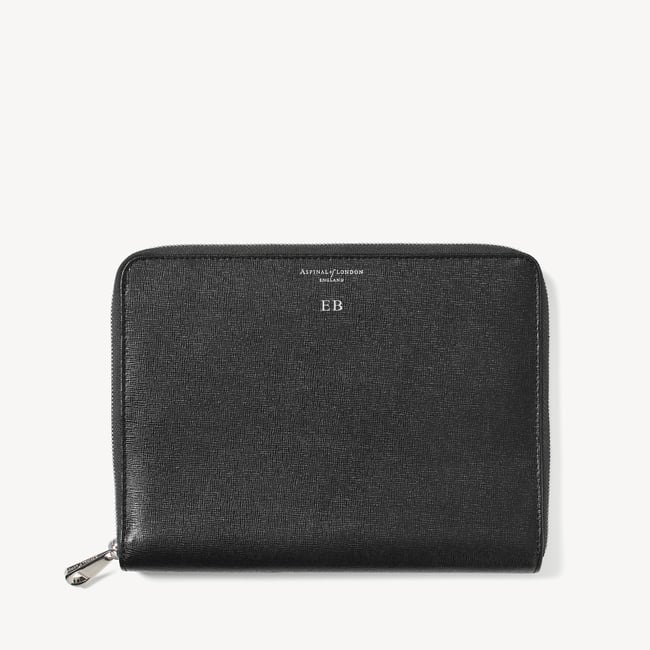 A5 Zipped Padfolio Black Saffiano & Cobalt Suede