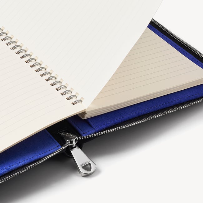 A5 Zipped Padfolio Black Saffiano & Cobalt Suede