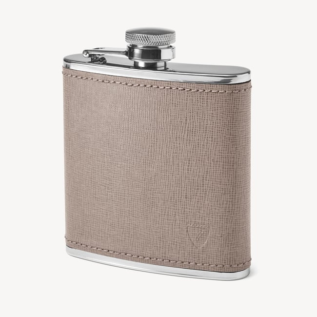Classic 5oz Leather Hip Flask Warm Grey Saffiano