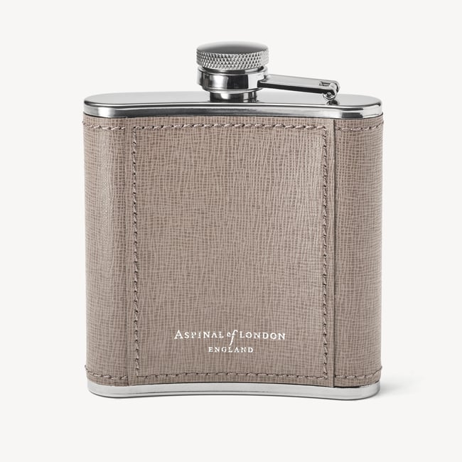 Classic 5oz Leather Hip Flask Warm Grey Saffiano