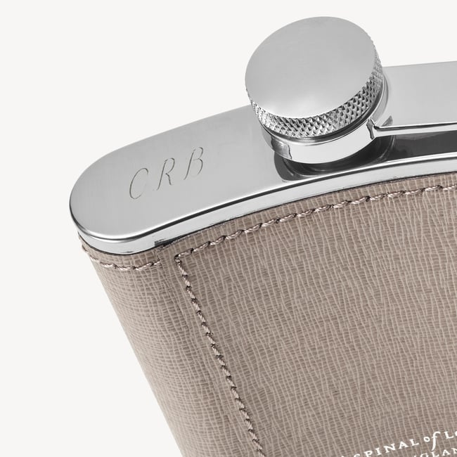 Classic 5oz Leather Hip Flask Warm Grey Saffiano