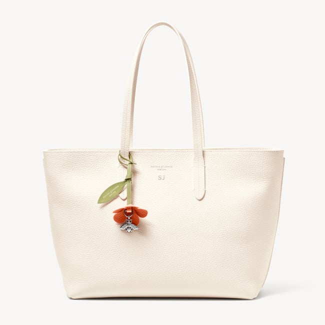 Zipped East West Tote With Bee & Flower Charm Chalk White Pebble