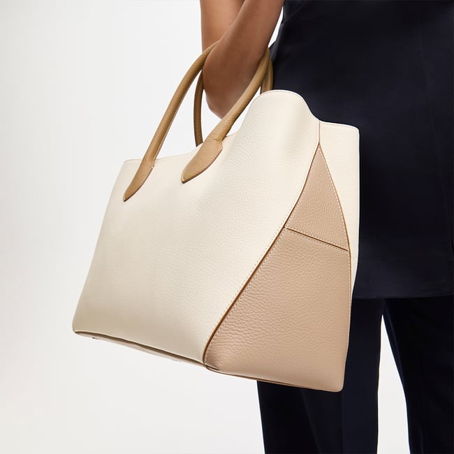 London Tote Deep Taupe & Ivory Pebble